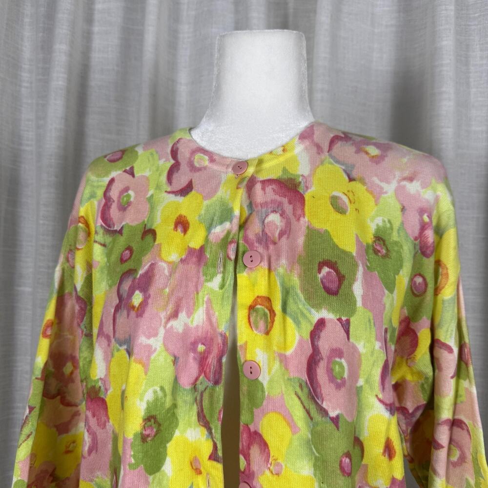 United Colors Of Benetton Cardigan Sweater Womens Small Multicolor Floral Italy - Picture 2 of 8